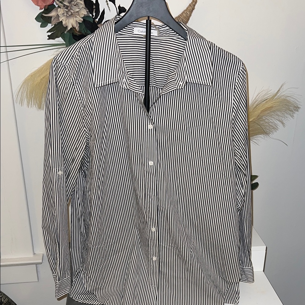 Calvin Klein Black & White Striped Women’s Button-Up Shirt